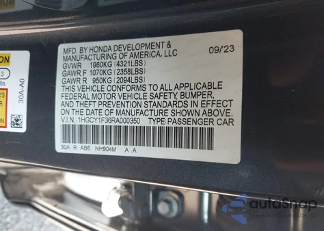 2024 Honda Accord Ex z USA, uszkodzony, nr VIN 1HGCY1F36RA000350